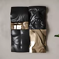 Modern Four Panel Wall Decor With Black And Gold Abstract Sculptural Design 3d model