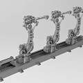Industrial Equipment with Three Mechanical Arms Mounted on Metal Base Structure
