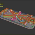 Symmetrical Historic Architectural Model Featuring Red Roof Central Circular Section And Wings