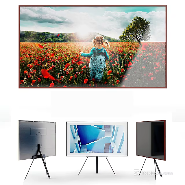 Televisions With Unique Designs Displaying Vivid Scenes From Multiple Angles 3d model 