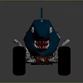 Shark Shaped Blue Modified Vehicle Featuring Sharp Teeth And Large Wheels Design 3d model