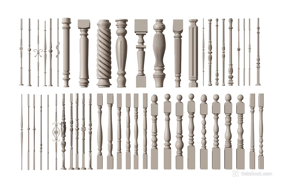 Variety Of Baluster Designs For Railing Decor 3d model 