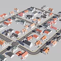 Residential Buildings With Red Roofs White Walls Along Street And Crosswalk