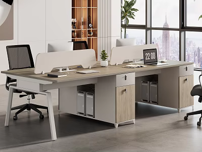 Modern Public Office Workspace With Partitioned Desks Office Chairs Potted Plants And City View Windows 3d model