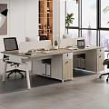 Modern Public Office Workspace With Partitioned Desks Office Chairs Potted Plants And City View Windows