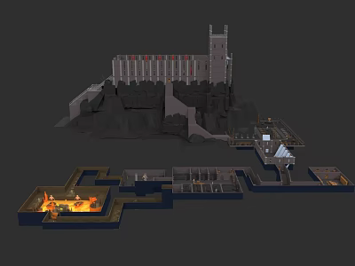 Garden Landscape Design With Castle Structures Stone Steps And Illuminated Paths 3d model