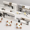 Modern Tea Room Open Design With White Cabinets Dining Tables Chairs Coffee Machine And Microwave