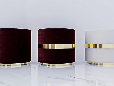 Velvet Sofa Stools With Burgundy And White Colors And Gold Accents Design 3d model