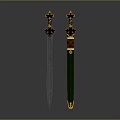 Ornate Swords Featuring Silver Blade Green Scabbard Gold Red Accents And Cross Hilt