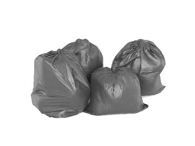Four Black Garbage Bags Tied and Piled Together in Collection 3d model
