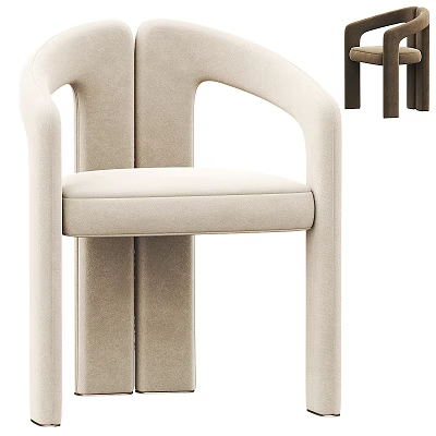 Beige Velvet Leisure Chair With Curved Armrests Comfortable Seat Modern Design 3d model