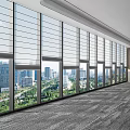 Modern Window Blinds Enhancing Spacious Interior With Large Floor to Ceiling Windows and City View 3d model
