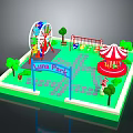 Luna Park Amusement Scene With Ferris Wheel Carousel Swings And Trees