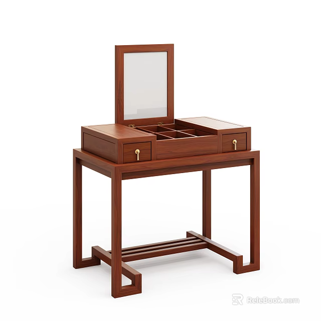 Classic Wooden Dressing Table With Mirror Drawers And Storage Compartments 3d model
