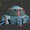 Futuristic Dome Building With Blue Gray Exterior Red Accent Bands Antenna And Steps