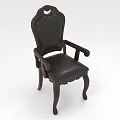 Classic Armchair with Black Leather Upholstery Wooden Frame and Ornate Carved Details