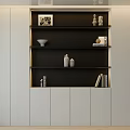 Modern Sideboard Design With White Cabinet Black Shelves And Decorative Items