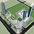 Modern Commercial Complex With High Rise Buildings Green Spaces And Urban Layout