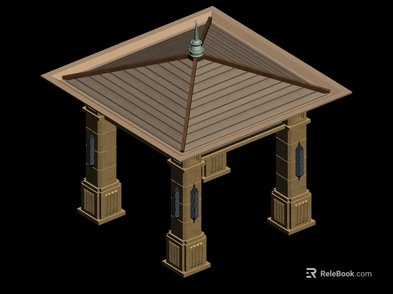 Traditional Pavilion Architectural Structure With Wooden Roof Decorative Spire And Ornate Columns 3d model 
