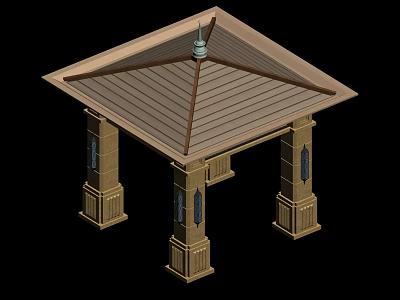 Traditional Pavilion Architectural Structure With Wooden Roof Decorative Spire And Ornate Columns 3d model
