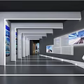 ENG FU Exhibition Hall Interior With Glass Display Counters And Wall Logos 3d model