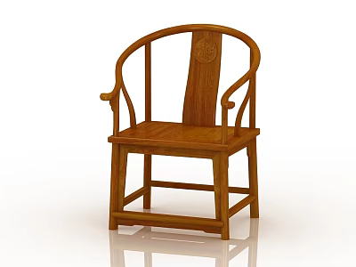 Traditional Solid Wood Single Chair With Curved Backrest And Armrests 3d model
