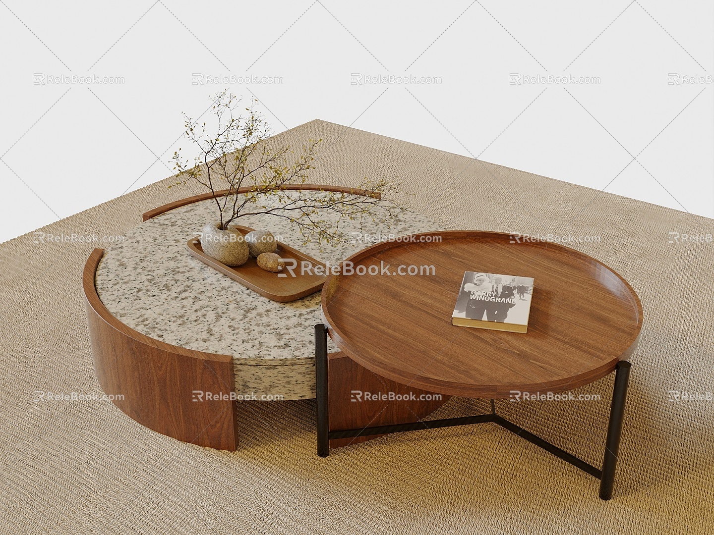 Silent Wind Tea Table Side Cabinet Carpet Vase 3d model