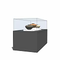 Black Display Cabinet With Transparent Glass Cover And Ceramic Vases On White Bases