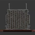 Metal Industrial Equipment With Perforated Surface And Square Shaped Design On Wooden Base Stand