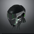 Futuristic Sci Fi Helmet Design With Black Silver Shell Green Accents And Tentacle Base