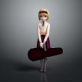 Anime Game Character With Blonde Hair Headband White Top Purple Skirt Holding Red Guitar Case