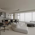 Modern Living Dining Room Interior With Blinds Sofa Coffee Table And Shelf 3d model