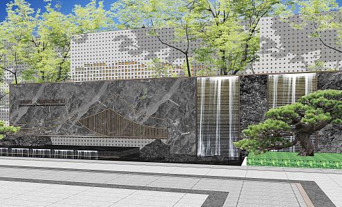 New Chinese style landscape sketch landscape waterscape water curtain wall demonstration area landscape sketch 3d model