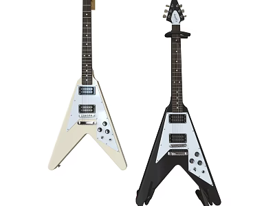 Black And White V Shaped Electric Guitars Musical Instruments With Stand Design 3d model
