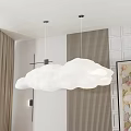 White Cloud Shaped Pendant Light in Modern Interior with Floral Painting and Decorative Wall
