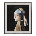 Pixel Art Portrait Painting of Young Girl With Pearl Earring and Square Blocks