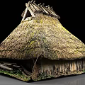 Traditional Thatched Cottage with Moss Covered Roof and Stone Walls