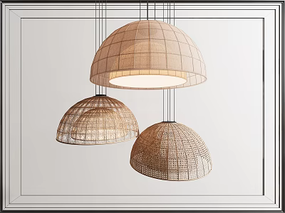Woven Dome Chandeliers with Natural Fiber Design for Modern Interior Decor 3d model