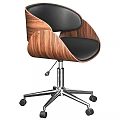 Modern Office Chair With Black Seat Walnut Wooden Backrest And Metal Base With Wheels
