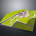 Ancient Castle Miniature Model Featuring Green Landscape Stone Pathways And Historical Architecture