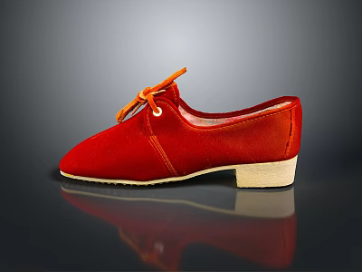 Red Suede Casual Shoes with Orange Laces and Light Colored Flat Sole 3d model