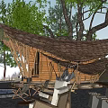 Bamboo Guesthouse Building With Curved Roof Natural Trees And Outdoor Seating