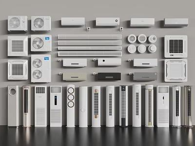Modern Air Conditioner Fans With Various Wall Mounted Standing Styles And Home Use Designs 3d model