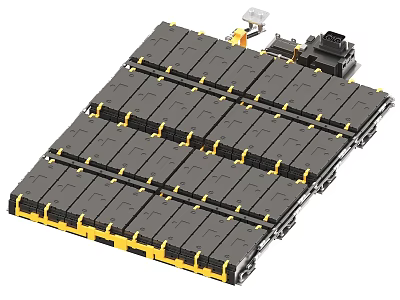 Modular Automated Industrial Conveyor System With Black Modules Yellow Connectors And Electronic Components 3d model