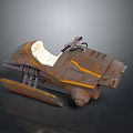 Rusty Vintage Motorcycle With Orange Lines White Seat And Unique Retro Design