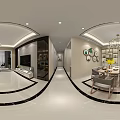 Modern Living Dining Room Interior Design With Chandelier Dining Table And Hexagonal Wall Art