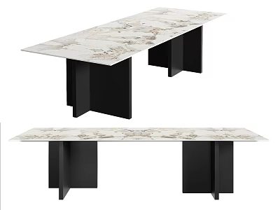 Modern Marble Top Dining Table With Sleek Black Legs Design 3d model