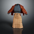 Fashionable Outfit Featuring Brown Leather Jacket Blue Turtleneck And Plaid Pleated Skirt With Black Buttons