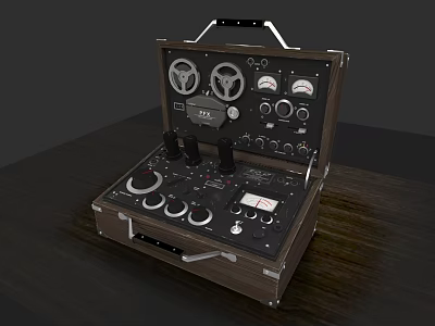 Portable Electronic Control Device In Wooden Case With Knobs Gauges And Switches 3d model