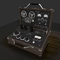 Portable Electronic Control Device In Wooden Case With Knobs Gauges And Switches